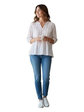 Splendid Womens Pink Striped Soft Linen Blend Split V Amorosa Blouse Size XXL